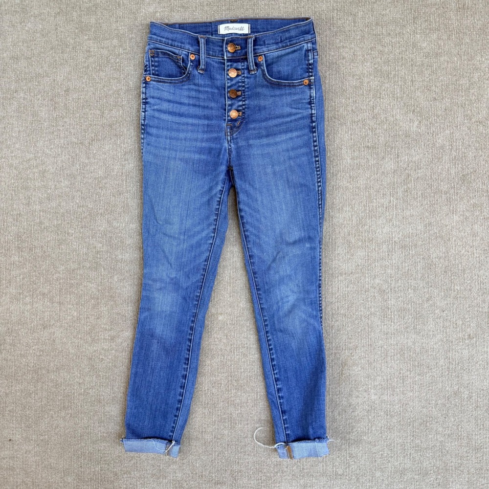 Madewell 10 High-Rise Skinny Crop Jeans Blue Button Fly Size 24 Denim Pants